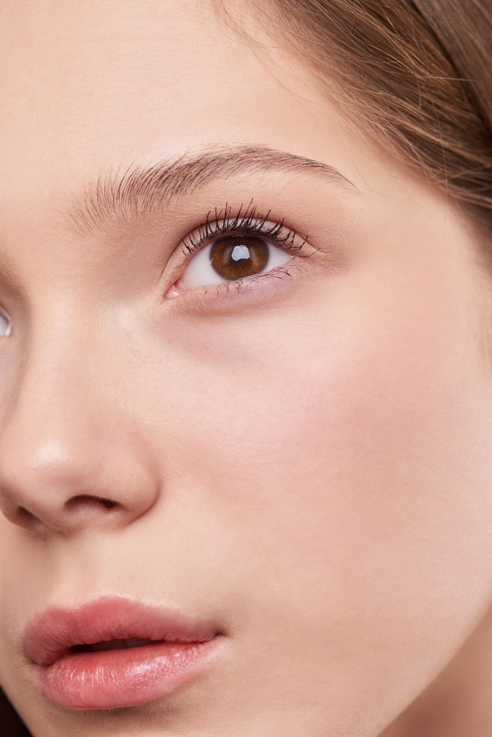 Close-up beauty makeup with soft neutral tones